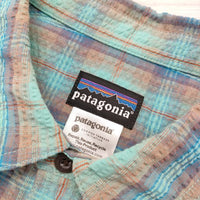 patagonia シアサッカー 53001SP12 サイズL チェック 半袖シャツ ライトグリーン ブラウン メンズ パタゴニア【中古】4-0710S♪