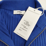 CMMN 新品 WOODY KNITTED RIBBED ZIP SWEATER サイズS ハーフジップ 半袖リブ ニット ブルー メンズ コモン スウェーデン【中古】4-0419M♪