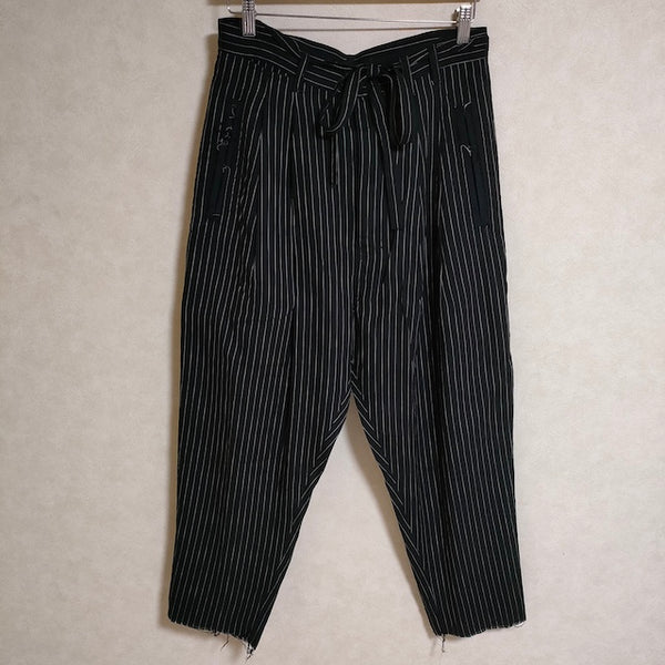 BED J.W. FORD Two Tucks Stripe Pants 定価40700円 サイズ0 リボンベルト付き パンツ ブラック メンズ ベッドフォード【中古】4-0320G△