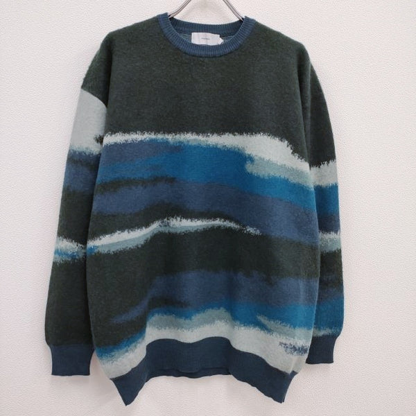 Graphpaper 新品 Jacquard Crew Neck Knit GU233-80281 定価41800円 サイズ1 ニット グリーン ブルー メンズ グラフペーパー【中古】4-0314T♪