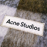 ACNE STUDIOS モヘヤ混 大判ストール マフラー CA0084 チェック柄 ストール ホワイト グリーン メンズ アクネストゥディオズ【中古】4-1104T◎