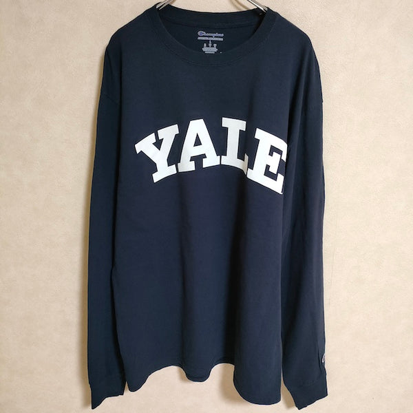 Champion YALE イエール プリント ロンT 長袖Ｔシャツ カットソー ロンＴ ネイビー メンズ チャンピオン【中古】4-0513M△