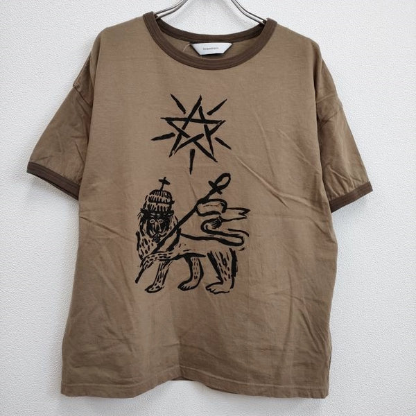 SASQUATCHfabrix. JAH LION H/S TRIM T-SHIRT プリント 定価11000円 半袖Tシャツ 23SS ベージュ サスクワァッチファブリックス【中古】4-0818S♪