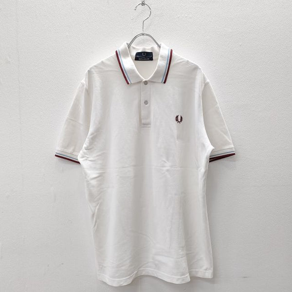 FRED PERRY イングランド製 コットン 44 ロゴ刺繍 ポロシャツ ホワイト メンズ フレッドペリー【中古】4-0801S◎