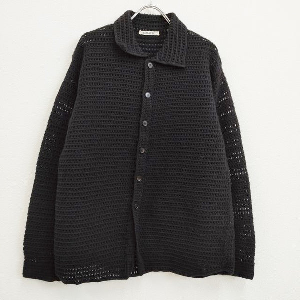 AURALEE 新品 HAND CROCHET WOOL KNIT SHIRTS A23AC01KB 定価104500円 3 カーディガン 23AW ブラック メンズ オーラリー【中古】4-0814T♪