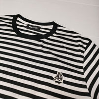 WIND AND SEA WDS (sail-boat) BORDER L/S T-SHIRT ボーダー 長袖Ｔシャツ カットソー ロンＴ ブラック ホワイト メンズ ウィンダンシー【中古】4-1026M∞