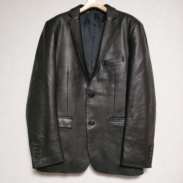 BURBERRY BLACK LABEL レザー 羊革 LL テーラードジャケット 黒 メンズ バーバリーブラックレーベル【中古】4-1005T∞