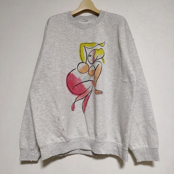 SASQUATCHfabrix. 新品 PINUP GIRL SAVAGE SWEATSHIRT 定価19800円 裏毛 トレーナー 加工 スウェット 24SS アッシュグレー メンズ サスクワァッチファブリックス【中古】4-1215T∞