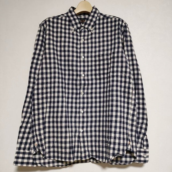 BEAMS PLUS B.D. Gingham Check Shaggy コットンフランネルシャツ ギンガムチェック ボタンダウン 長袖シャツ ネイビー ホワイト メンズ ビームスプラス【中古】4-1215T∞