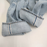 bukht B-31805 BASIC 5P SLIM DENIM PANTS USED加工スリムセルビッチ サイズ1/M デニムパンツ ライトブルー メンズ ブフト【中古】5-0405G♪