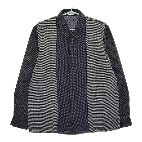 HENRIK VIBSKOV SS15-M201 M リネンレーヨン ドット 刺繍 切替 長袖シャツ ネイビー ホワイト メンズ ヘンリックヴィブスコフ【中古】5-0405M♪