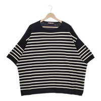 is-ness SHORT SLEEVE BASQUE SHIRT  定価18700円 1003SC03-2 半袖 セーター ニット ブラック ホワイト メンズ イズネス【中古】5-0312S∞