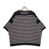 is-ness SHORT SLEEVE BASQUE SHIRT  定価18700円 1003SC03-2 半袖 セーター ニット ブラック ホワイト メンズ イズネス【中古】5-0312S∞