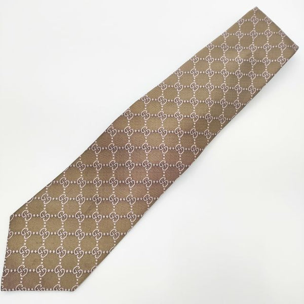 GUCCI イタリア製 GG柄 モノグラム シルク ネクタイ ゴールド ライトピンク メンズ グッチ【中古】5-0510G∞