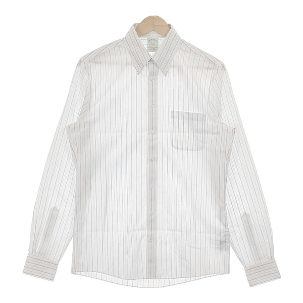 Brooks Brothers MILANO FIT ボタンダウンシャツ ストライプ コットン 長袖シャツ ホワイト メンズ ブルックスブラザーズ【中古】4-1204M△