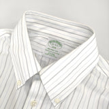 Brooks Brothers MILANO FIT ボタンダウンシャツ ストライプ コットン 長袖シャツ ホワイト メンズ ブルックスブラザーズ【中古】4-1204M△