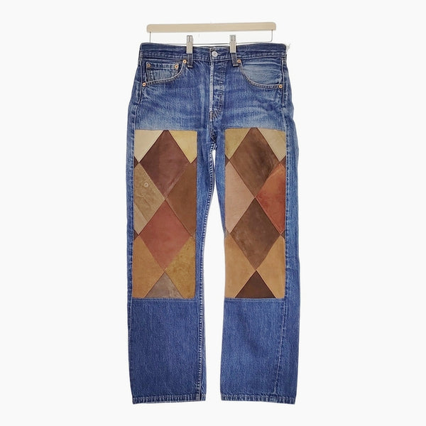 Children of the discordance 新品 LEATHER PATCHWORK DENIM デニムパンツ ブルー ブラウン チルドレンオブザディスコーダンス【中古】4-1029T♪