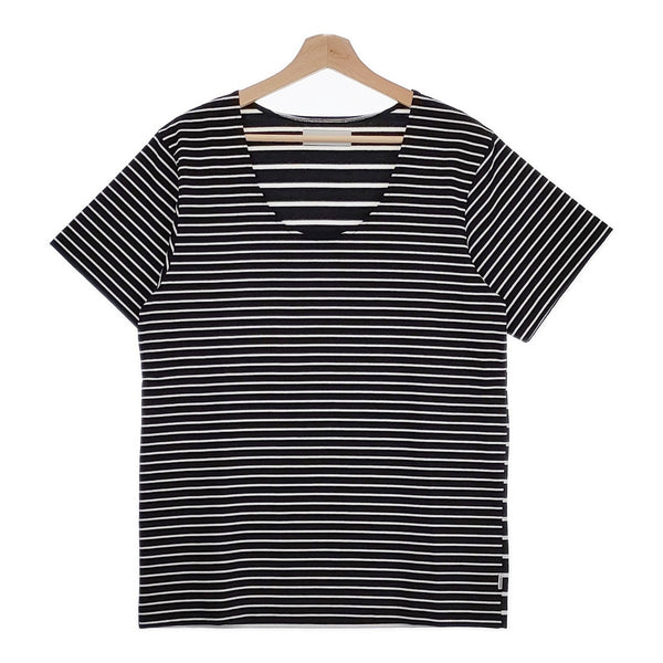 SUGARHILL 20AWTEE02 サイズ2 ボーダー Uネック 半袖Ｔシャツ カットソー ブラック ホワイト メンズ シュガーヒル【中古】4-1014S♪