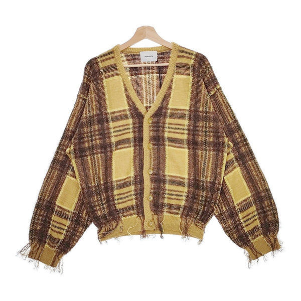 Iroquois 新品 279204 WARP THREAD CHECK KNIT CARDIGAN サイズ2 定価53900円 カーディガン キャメル ブラウン メンズ イロコイ【中古】4-1103T♪