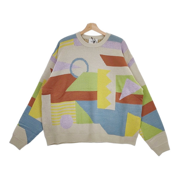 Iroquois 未使用品 278206 ABSTRACT JQ KNIT サイズ2 マルチカラー 総柄 定価51700円 セーター ニット グレー メンズ イロコイ【中古】4-1103T♪