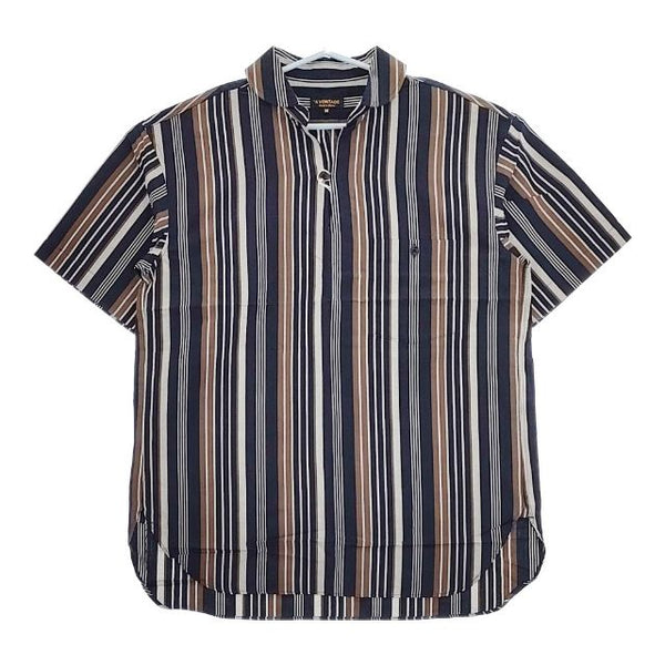 A VONTADE 新品 定価18700円 VTD-0316-SH コットンリネン ストライプ 半袖シャツ ネイビー メンズ アボンタージ【中古】5-0426S∞