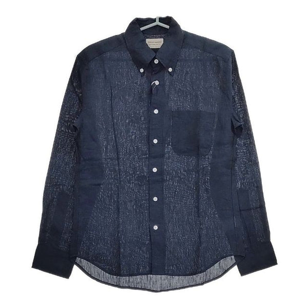 MANUAL ALPHABET 未使用品 LINEN BASIC BD SHT 定価12800円 リネン 長袖シャツ ネイビー メンズ マニュアルアルファベット【中古】5-0413M∞