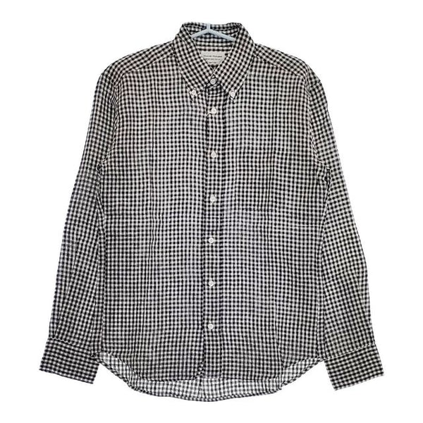MANUAL ALPHABET 新品 LINEN BASIC BD SHT 定価14080円 チェック 長袖シャツ ブラック ホワイト メンズ マニュアルアルファベット【中古】5-0424M∞