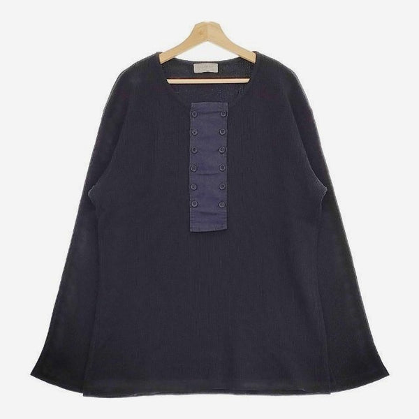 Yohji Yamamoto POUR HOMME MID WRIGHT WAFFLE B/O HENLEY NECK HR-T38-083 長袖Ｔシャツ カットソー ロンＴ 20AW ブラック メンズ ヨウジヤマモトプールオム【中古】5-0111M∞