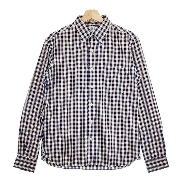 JOURNAL STANDARD GAMBERT CUSTOM SHIRTS ギンガム ボタンダウン BD 長袖シャツ ネイビー アイボリー メンズ ジャーナルスタンダード【中古】5-0118M∞