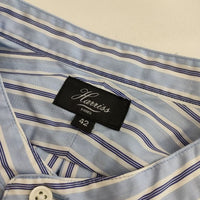 Harriss バンドカラーシャツ ストライプ 長袖シャツ ブルー ホワイト メンズ ハリス【中古】5-0317M∞