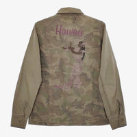 REMI RELIEF フラワースタッズ HAWAII フラガール プリントシャツ 迷彩 サイズM 長袖シャツ カーキ メンズ レミレリーフ【中古】5-0223M♪