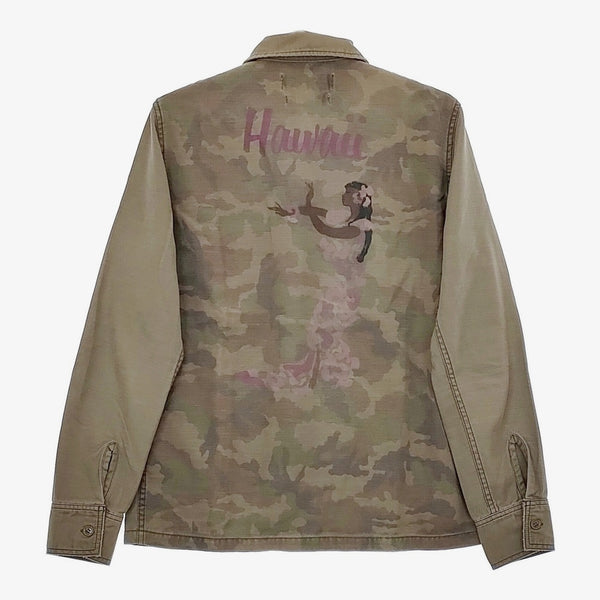 REMI RELIEF フラワースタッズ HAWAII フラガール プリントシャツ 迷彩 サイズM 長袖シャツ カーキ メンズ レミレリーフ【中古】5-0223M♪