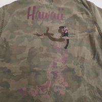 REMI RELIEF フラワースタッズ HAWAII フラガール プリントシャツ 迷彩 サイズM 長袖シャツ カーキ メンズ レミレリーフ【中古】5-0223M♪