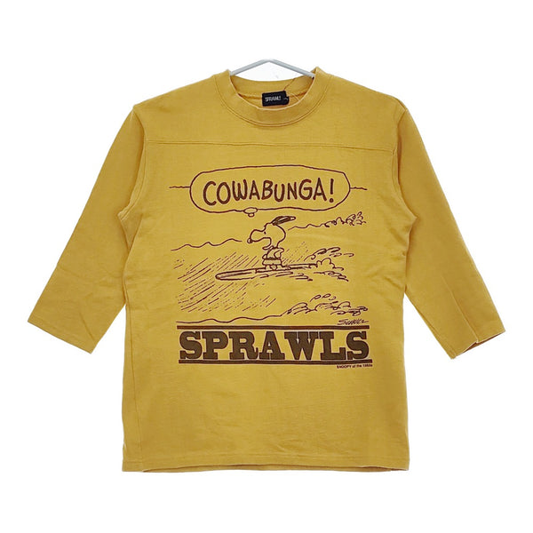 SPRAWLS スヌーピープリント サイズM フットボール 七分袖 Ｔシャツ カットソー イエロー メンズ スプロールズ【中古】5-0223M♪