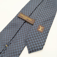 LOUIS VUITTON チェック柄 LV刺繍 シルク イタリア製 ネクタイ ネイビー ブラック メンズ ルイ・ヴィトン【中古】5-0510G∞