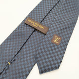 LOUIS VUITTON チェック柄 LV刺繍 シルク イタリア製 ネクタイ ネイビー ブラック メンズ ルイ・ヴィトン【中古】5-0510G∞
