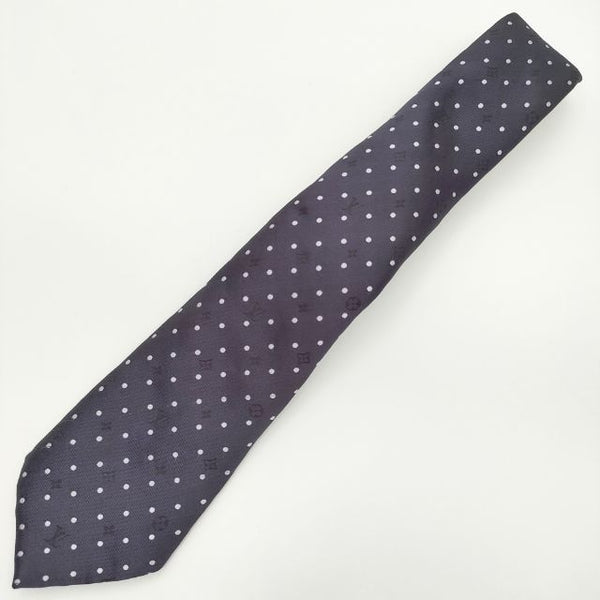 LOUIS VUITTON モノグラム柄 ドット 水玉  シルク イタリア製 ネクタイ ネイビー メンズ ルイ・ヴィトン【中古】5-0510G∞