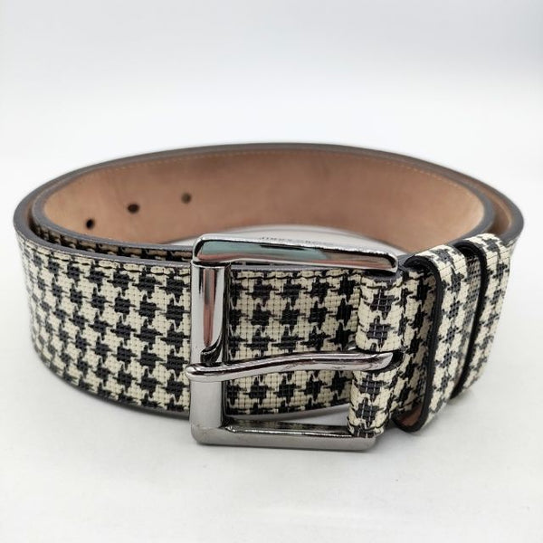 JIMMY CHOO レザー コーティング加工 千鳥格子 サイズ85 ベルト ブラック ホワイト メンズ ジミーチュウ【中古】5-0510G∞