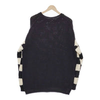 THRIFTY LOOK ペルー製ウールニット チェッカー サイズM セーター ニット ブラック ホワイト メンズ スリフティールック【中古】5-0128T♪
