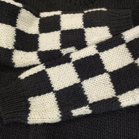 THRIFTY LOOK ペルー製ウールニット チェッカー サイズM セーター ニット ブラック ホワイト メンズ スリフティールック【中古】5-0128T♪
