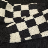 THRIFTY LOOK ペルー製ウールニット チェッカー サイズM セーター ニット ブラック ホワイト メンズ スリフティールック【中古】5-0128T♪