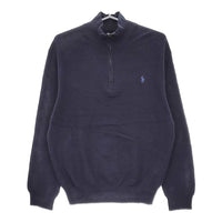 RALPH LAUREN ハーフジップ サイズL 鹿の子 カットソー ネイビー メンズ ラルフローレン【中古】5-0208M♪