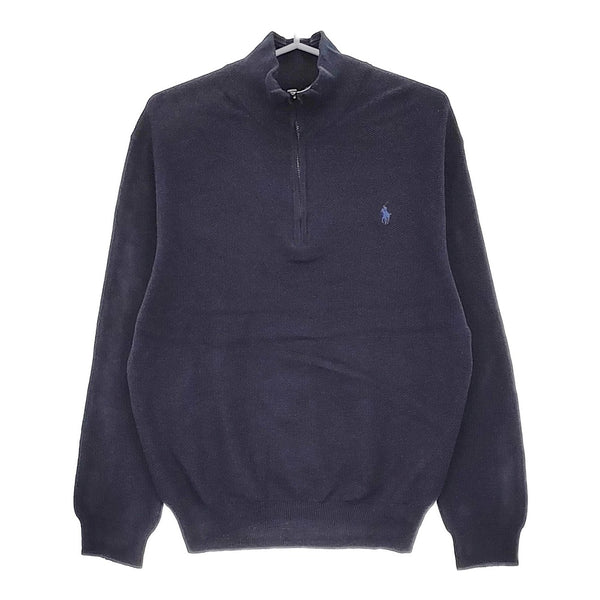 RALPH LAUREN ハーフジップ サイズL 鹿の子 カットソー ネイビー メンズ ラルフローレン【中古】5-0208M♪