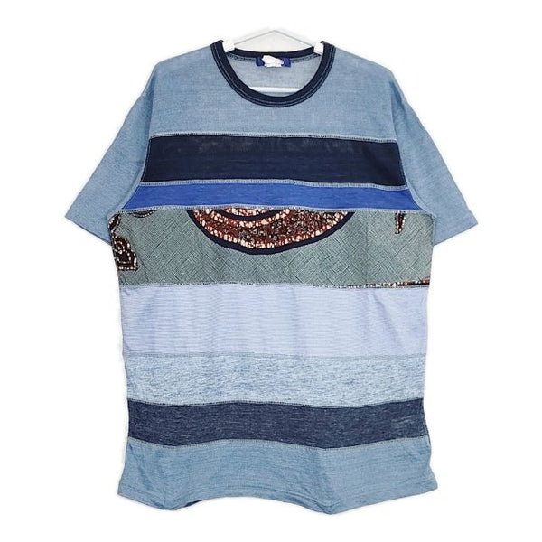 COMME des GARCONS JUNYA WATANABE MAN 異素材 パッチワーク リネンニット 半袖Ｔシャツ カットソー AD2015 ブルー メンズ コムデギャルソンジュンヤワタナベマン【中古】5-0519S∞
