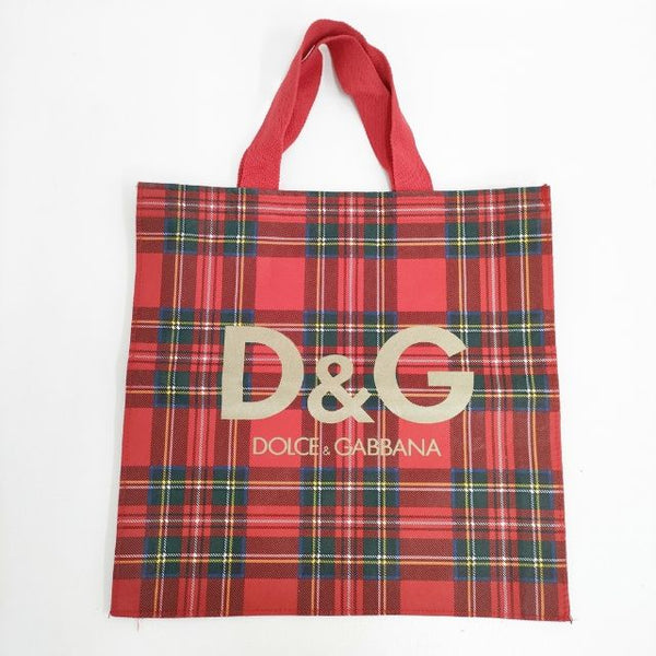 DOLCE&GABBANA 新品 タータンチェック ロゴ トートバッグ レッド メンズ ドルチェアンドガッバーナ【中古】5-0918G∞