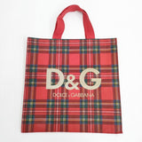 DOLCE&GABBANA 新品 タータンチェック ロゴ トートバッグ レッド メンズ ドルチェアンドガッバーナ【中古】5-0918G∞
