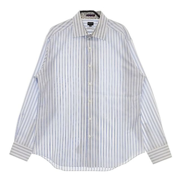 Paul Smith LONDON コットン 小花柄 ストライプ XL ドレスシャツ 長袖シャツ ブルー ホワイト メンズ ポール・スミス【中古】5-0409M∞