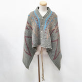 FACCIES ネイティブ柄 ケープ ポンチョ ショール カーキ メンズ ファチーズ【中古】5-1030T◎