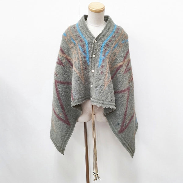 FACCIES ネイティブ柄 ケープ ポンチョ ショール カーキ メンズ ファチーズ【中古】5-1030T◎