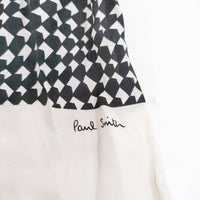 Paul Smith コットンシルク マフラー ストール ブラック ホワイト メンズ ポール・スミス【中古】5-0901G◎